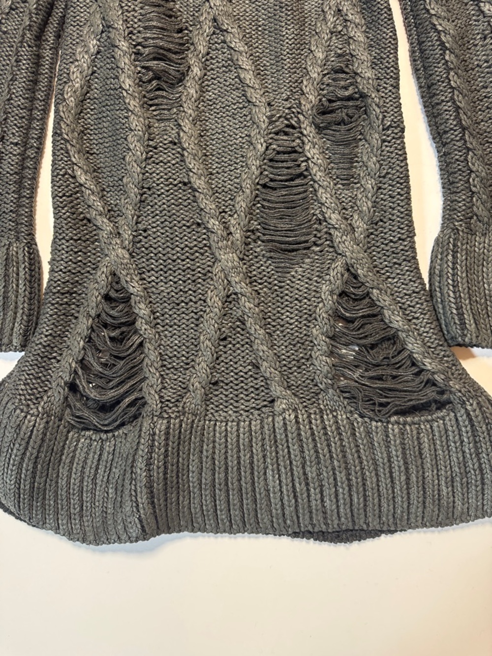 ALEXANDER McQUEEN 09 Dark Gray Cable-Knit Turtleneck Sweater Dress Distressed SM - Picture 15 of 16